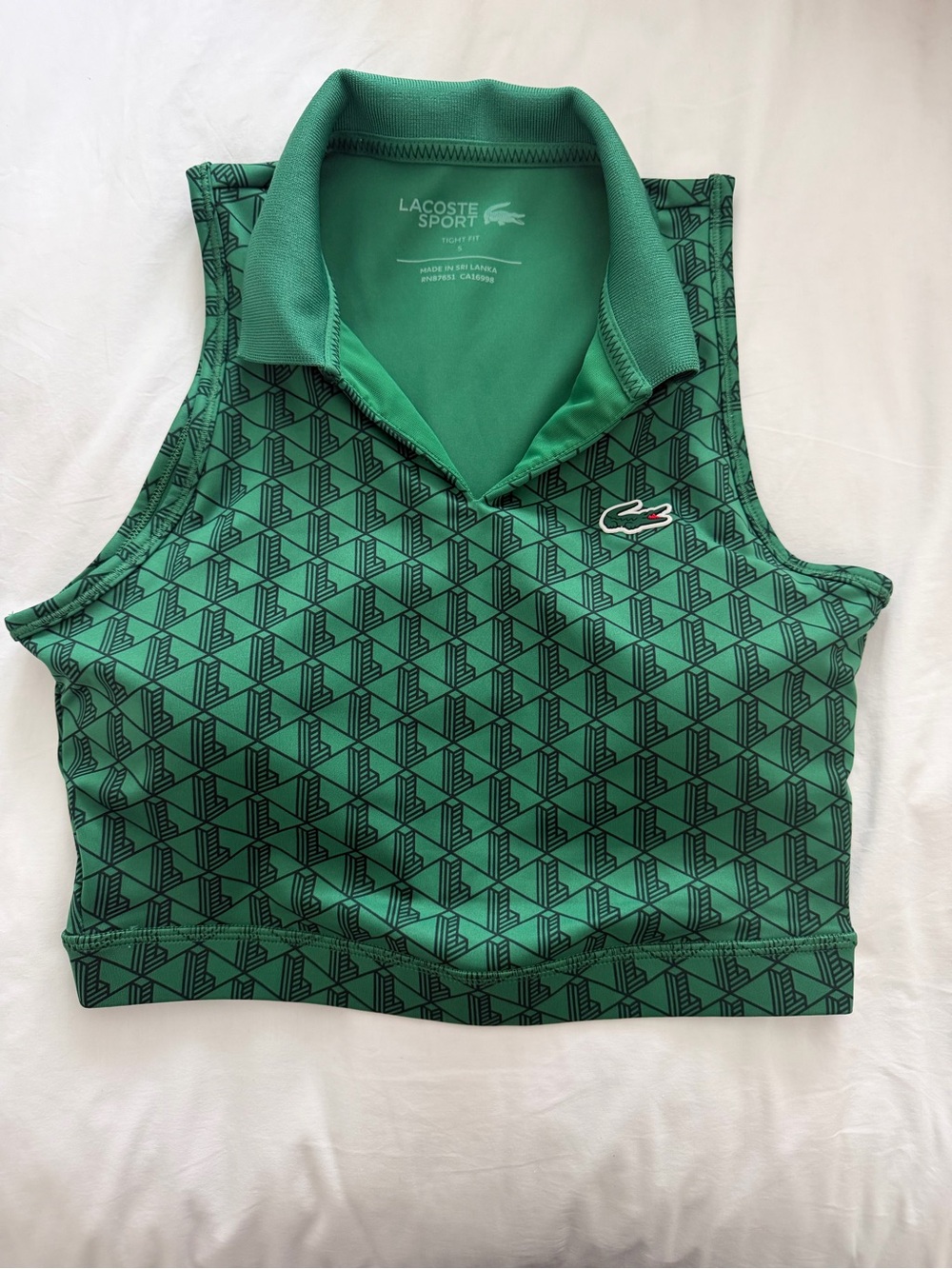 Authentic Lacoste Sport Green Geometric Sleeveless Polo Crop Top - Picture 5 of 7